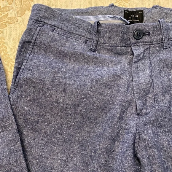 ⚓️ J.Crew NWOT Mens 484 Slim Chino Pants in Stretch Linen Blend Slub Cotton Blue